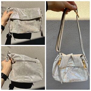 Aimee Kestenberg Collection Taupe Champagne Metallic Sheen Leather Purse